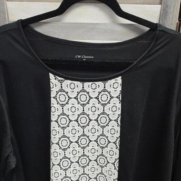 Black and White Lace Contrast Tunic | CW Classics | 3X - Picture 4 of 6